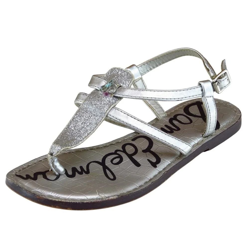 Sam Edelman Sz 13 Shoes Girls Youth Gladiator Silver Leather‎ Buckle